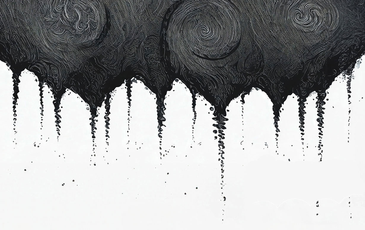 Abstract charcoal drawing of heavy rainclouds or a thunderstorm.